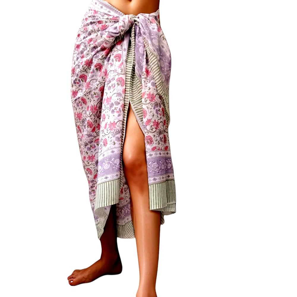 100% Cotton Hand block Sarong Beach Pareo -Your Perfect Summer Cover up Swimwear Companion Wrap S... | Amazon (US)