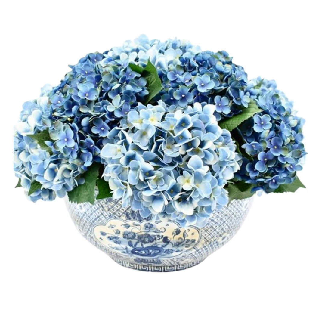 Blue Hydrangea in Porcelain Trellis Bowl | The Enchanted Home