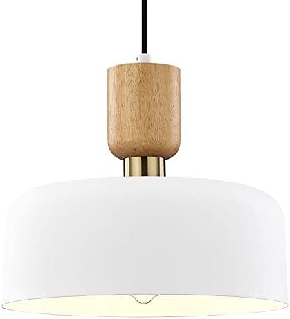 Simple Pendant Lighting,12 Inch Large Pendant Lamp,Wood and Brass Accent,Adjustable Metal Hanging Li | Amazon (US)