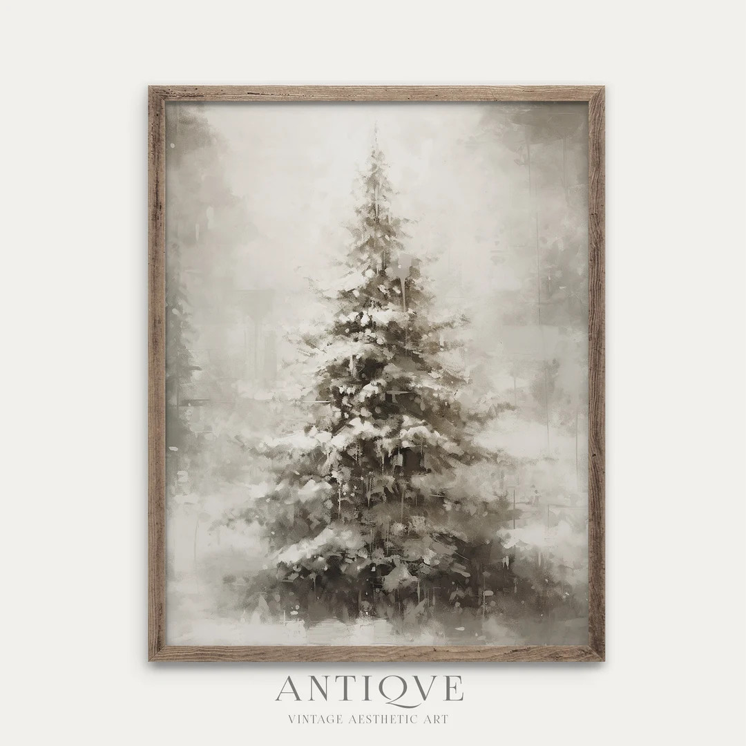 Fir Tree Painting Print Snow Covered Pine Tree Christmas Tree in the Snow Christmas Farmhouse Dec... | Etsy (US)