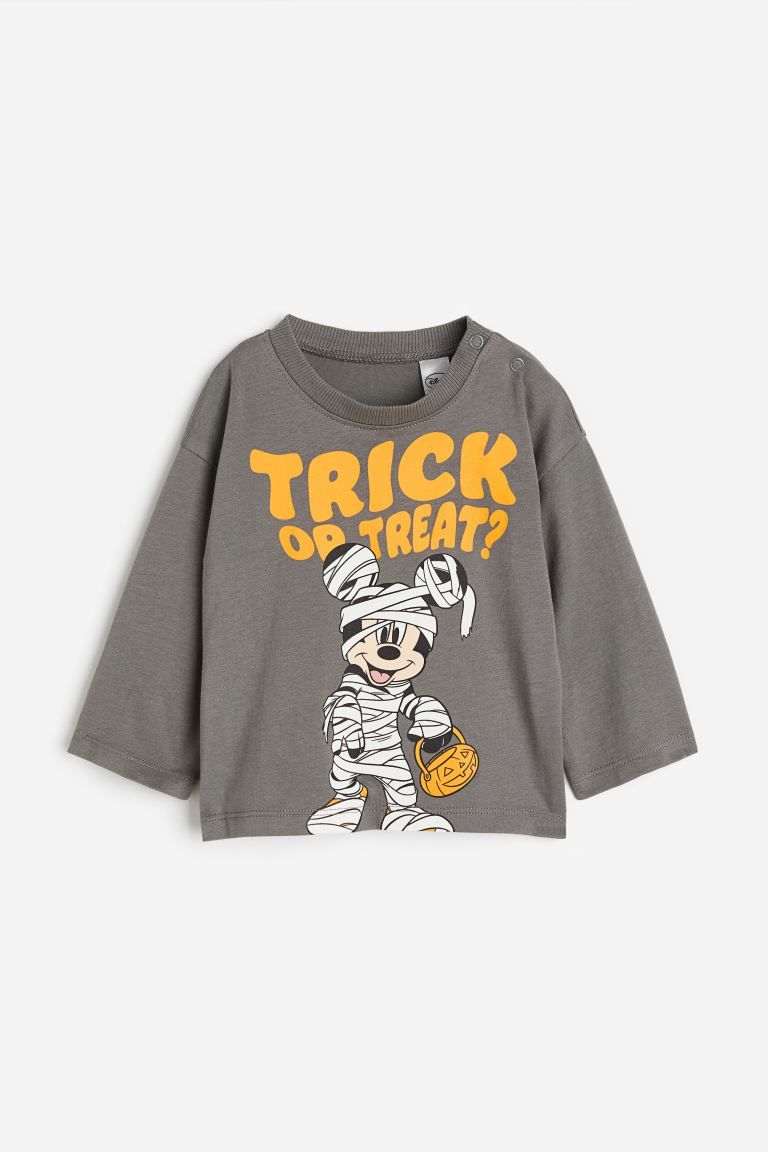 Printed Long-sleeved T-shirt - Dark gray/Mickey Mouse - Kids | H&M US | H&M (US + CA)