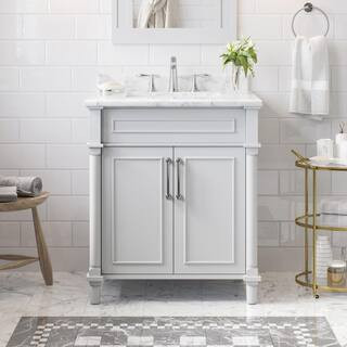 Home Decorators Collection Aberdeen 30 in. Single Sink Dove Gray Bath Vanity with Carrara Marble ... | The Home Depot