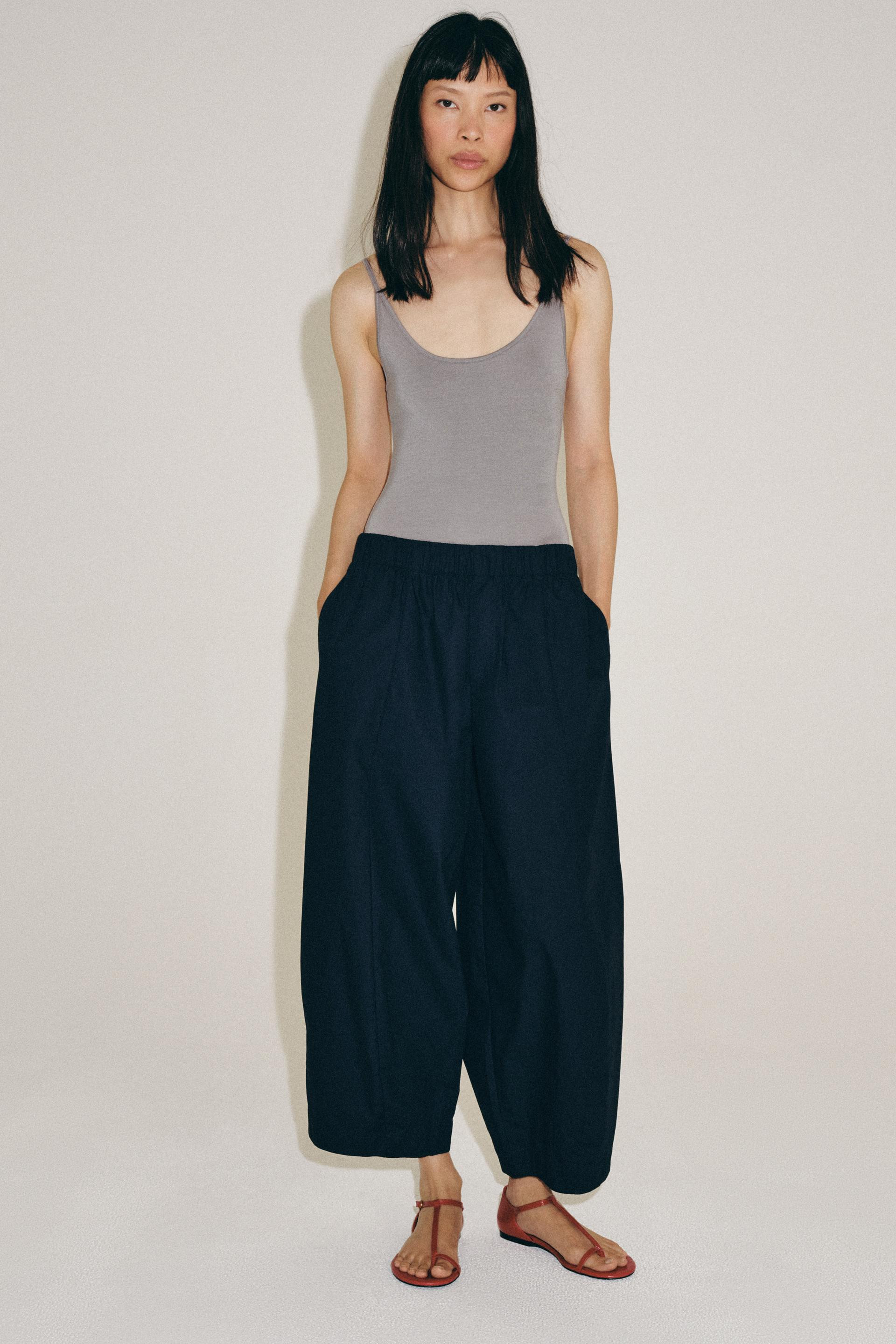 Zara - Zw Collection Barrel Trousers - Navy Blue - S - Woman | Zara UK