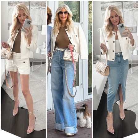 The chicest Ivory tweed jacket styled 3 ways🤍 which is your favourite? I’m wearing an XS.

#LTKover40 #LTKSeasonal #LTKstyletip