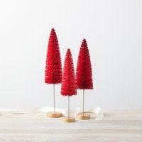 Bottle Brush Trees Set Of 3 Red, Hand-Dyed Trees, 10.5"" 12.5"" & 14"" Tall, Sisal Tress, Miniature  | Etsy (US)