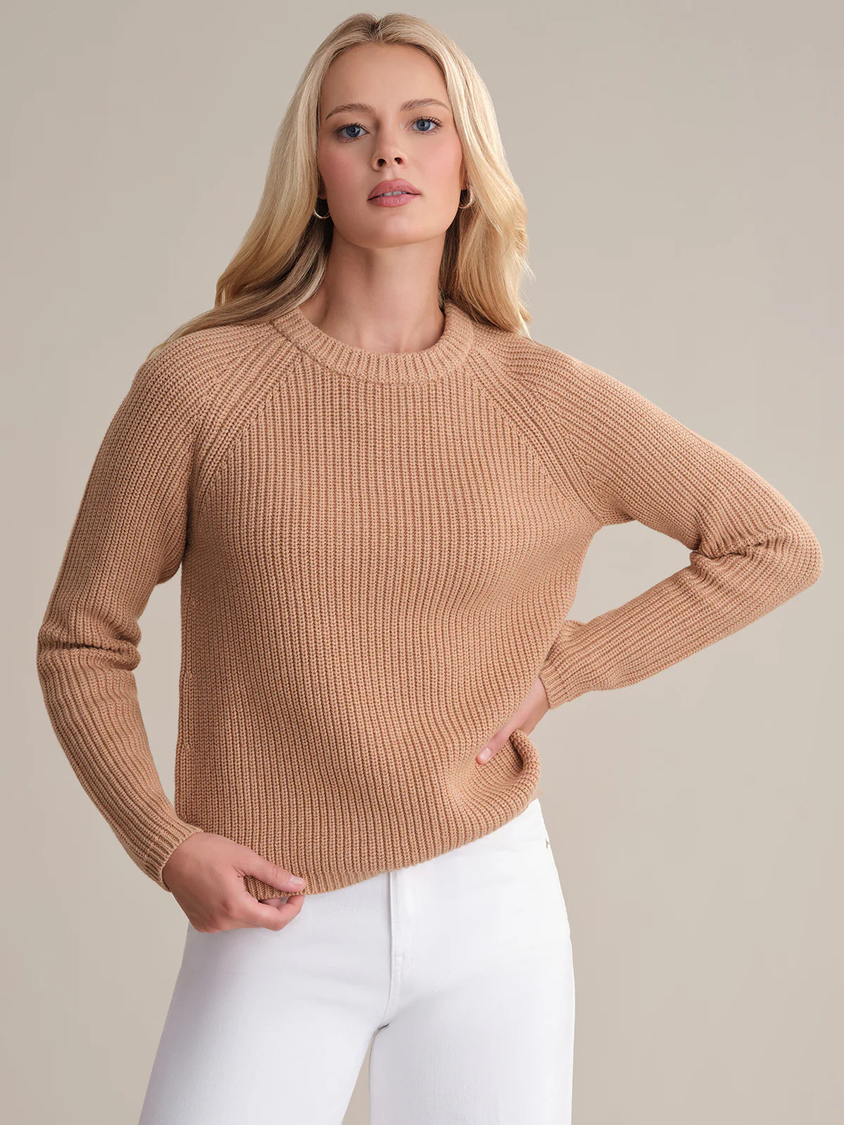 Jane: Crewneck Shaker Stitch Cotton Sweater | 525 America