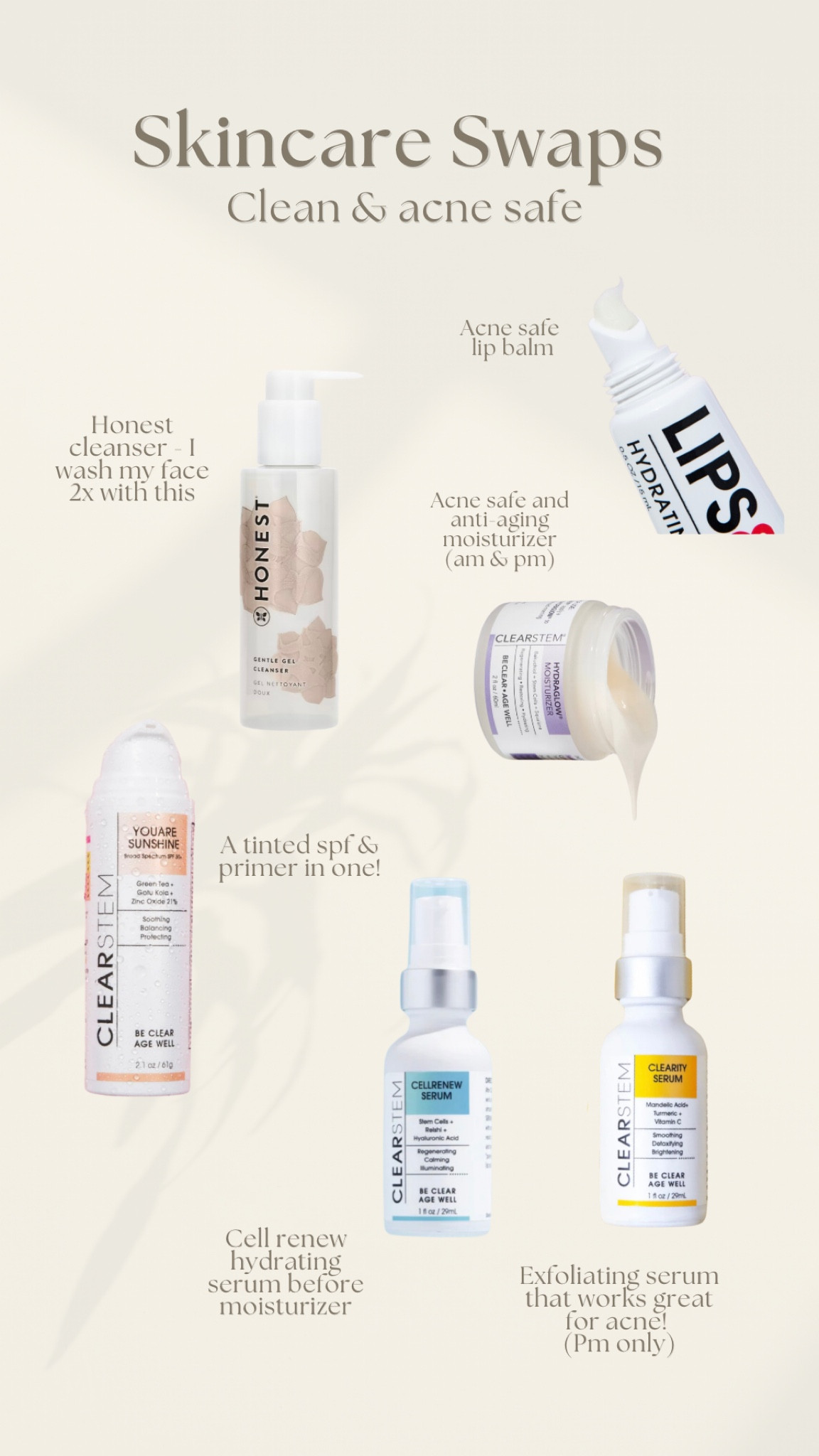 Acne safe clean skincare swaps! 

Use my Clearstem code: BRITSOODSMA 