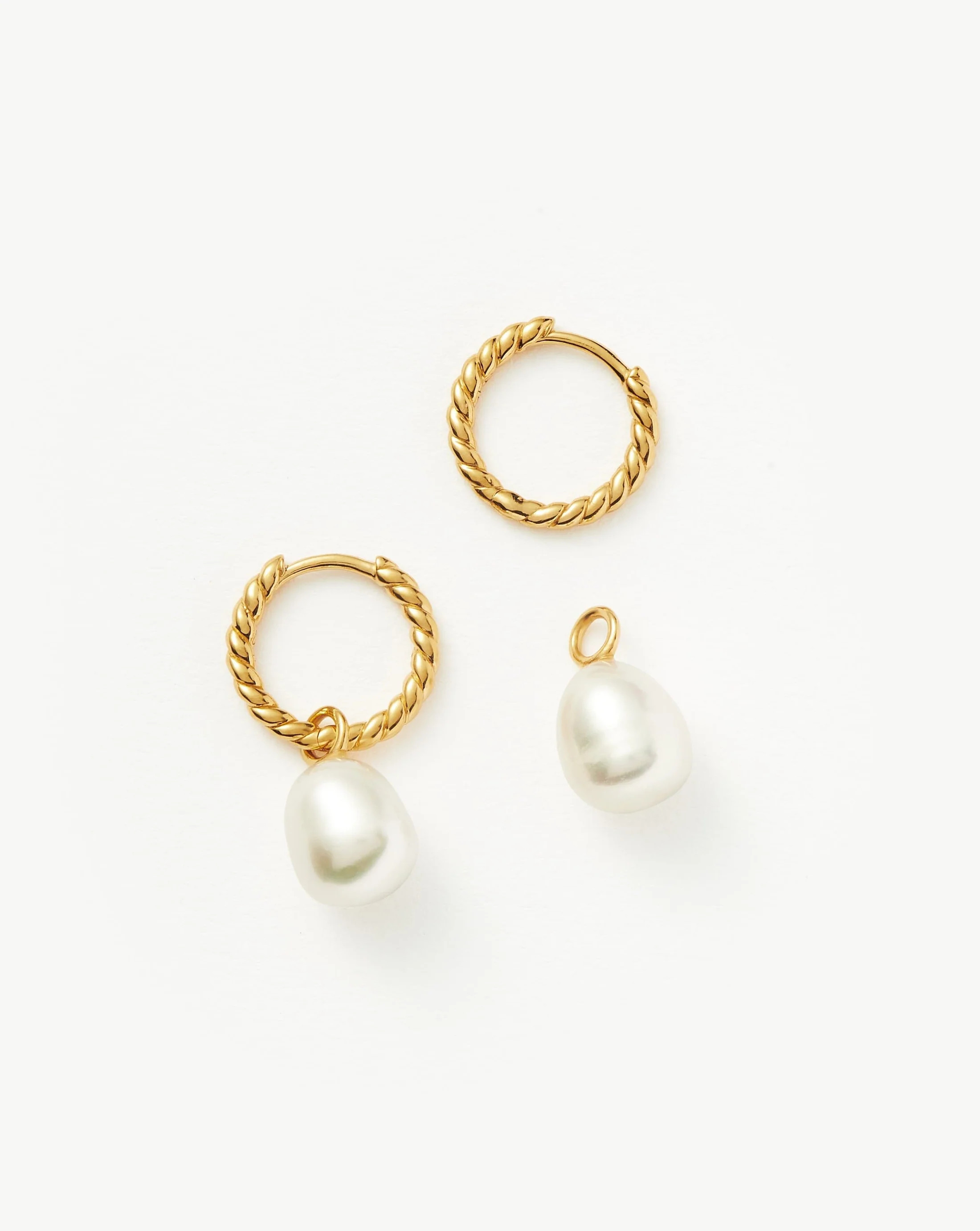 Pearl Twisted Small Drop Hoop Earrings | Gold Plated Vermeil/Pearl Earrings | Missoma US