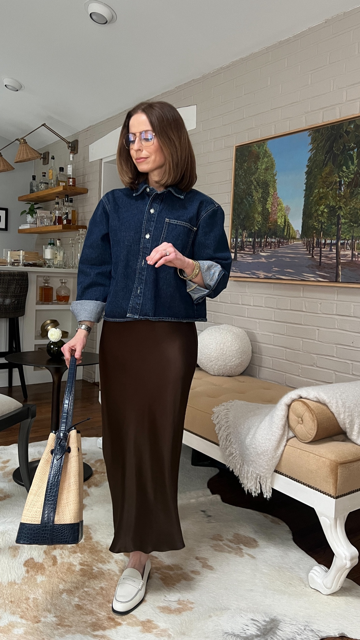 Denim shirt La Ligne code kellym10
Chocolate midi slip dress rails 
White loafers koio
Woven tote bag Pamela Munson

Spring outfit idea
Spring style 

#LTKstyletip #LTKshoecrush #LTKitbag