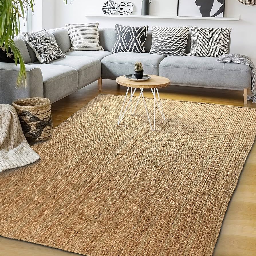 Signature Loom Handcrafted Farmhouse Jute Accent Rug (8 ft x 10 ft) - Soft & Comfortable Jute Are... | Amazon (US)