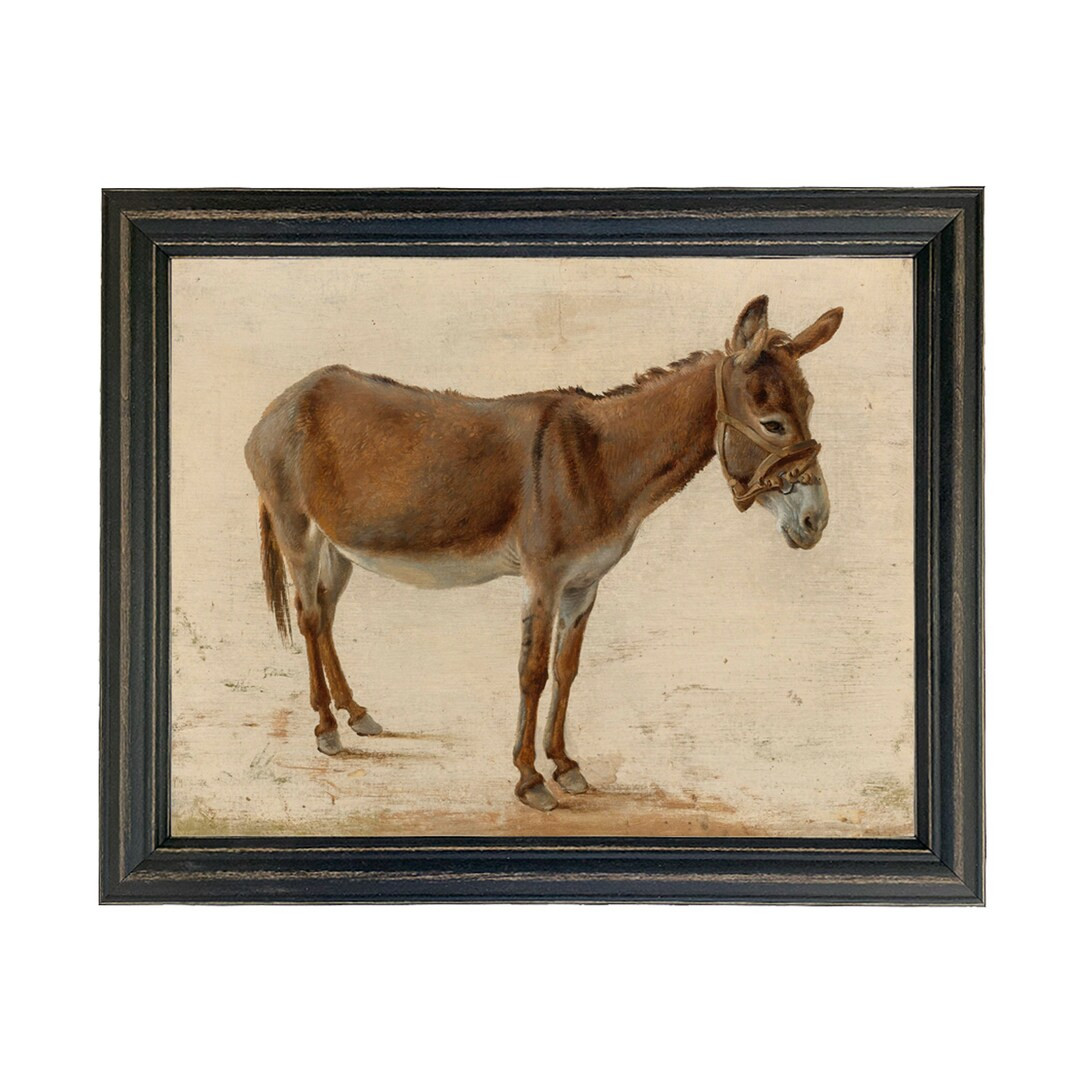 Brown Donkey Framed Oil Painting Print on Canvas, Farm Animal, Wall Art - Etsy | Etsy (US)