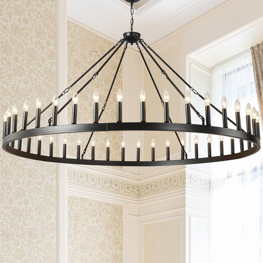 64 Inch Extra Large Black Wagon Wheel Chandelier 42-Light Farmhouse Wagon Wheel Chandeliers Round... | Amazon (US)