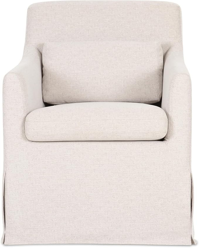 Azalea Slipcover Dining Chair, Curved Arms, Washable Pleated Cover, Lumbar Pillow, Beige | Amazon (US)