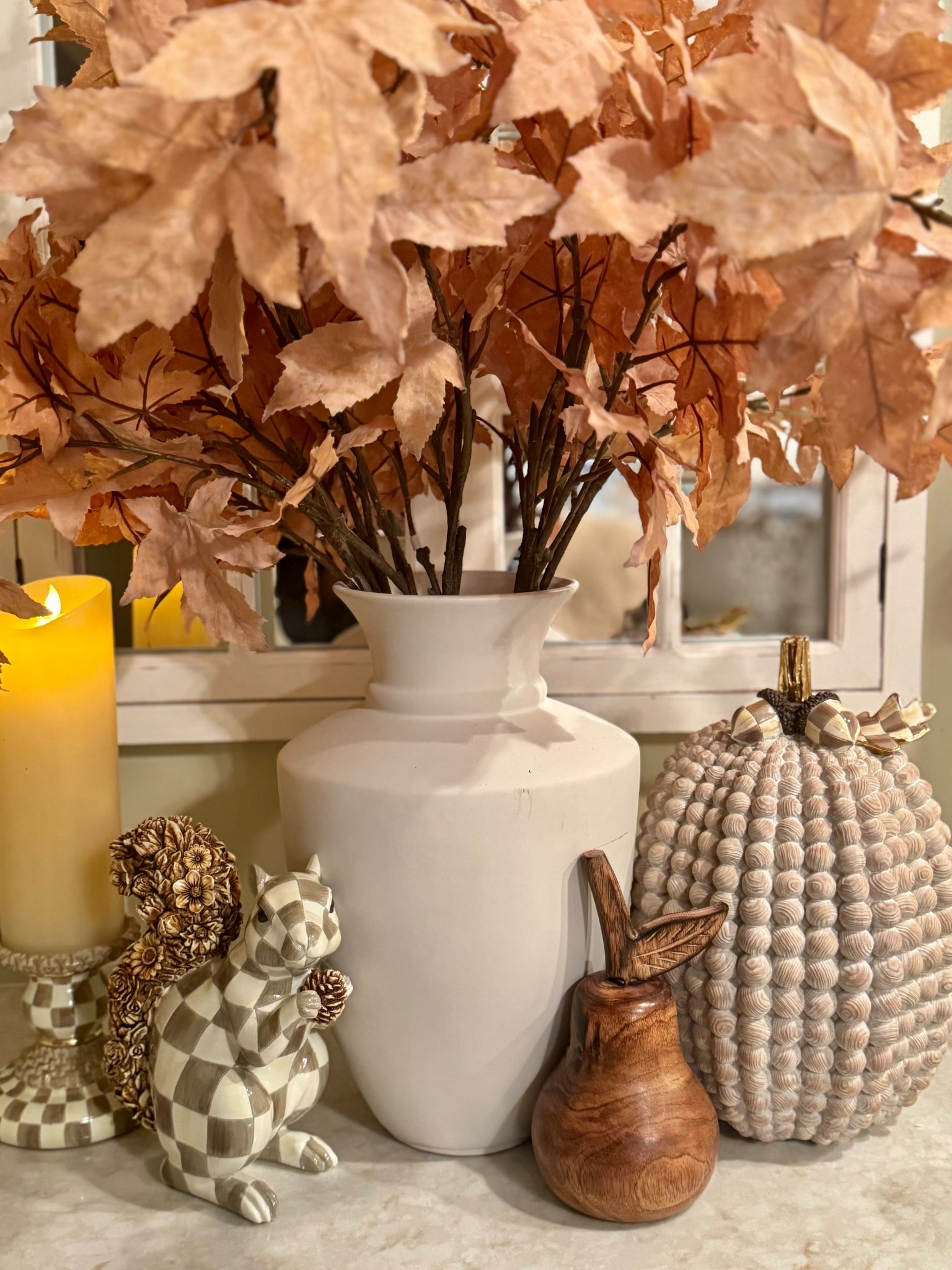 Cozy autumn vibes 🍂✨ A neutral mix of textures and tones makes this little nook feel extra inviting. From the checkered squirrel to the wood accents and textured pumpkin, it’s the perfect balance of whimsy and elegance for fall. 🍁🤍

#LTKhome #LTKfall #LTKseasonal #LTKholiday #LTKdecor #LTKstyle #LTKinspo #LTKunder50 #LTKfamily #LTKfinds #LTKhomeinspo #LTKfallstyle #LTKinteriors #LTKhomefinds #LTKcozy #LTKhomefavorites

#LTKStyleTip #LTKSeasonal #LTKHome