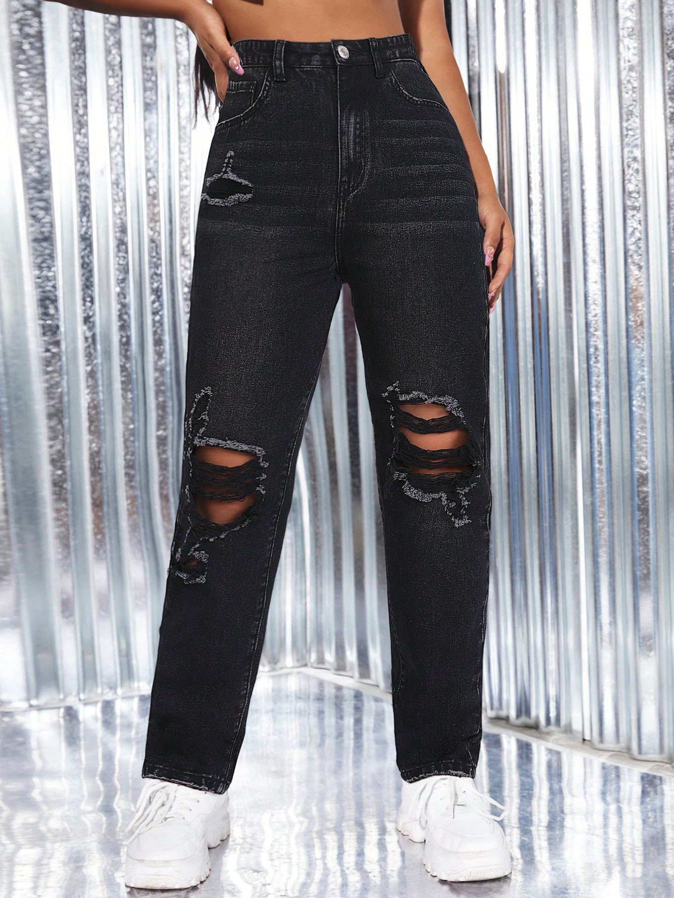 SHEIN ICON High Waist Ripped Straight Leg Jeans | SHEIN