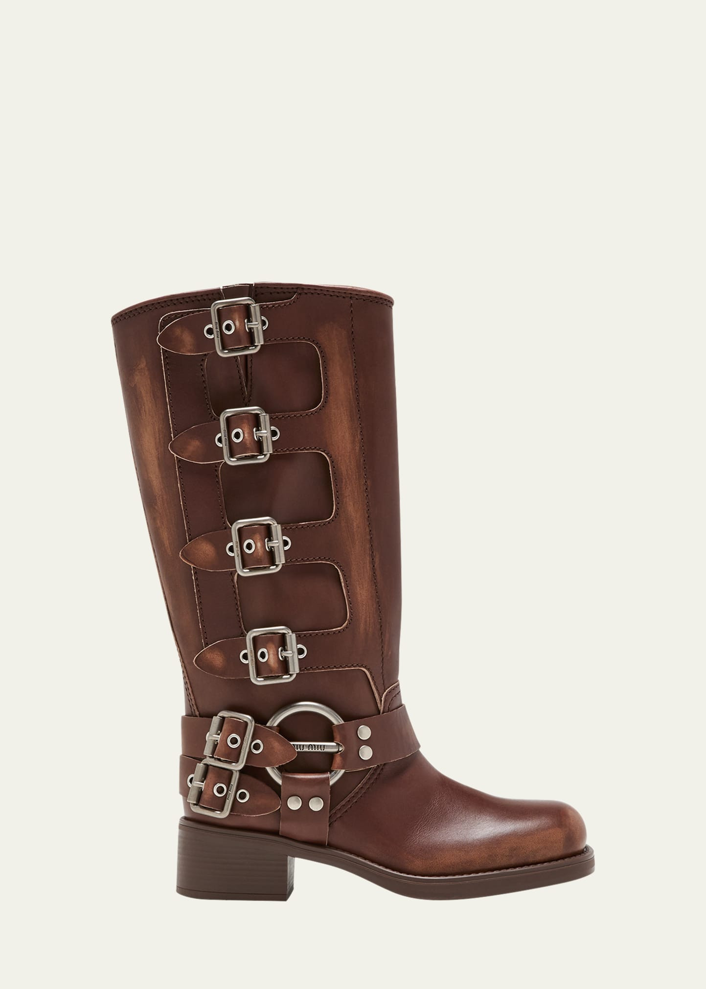 Miu Miu Leather Harness Buckle Biker Boots | Bergdorf Goodman