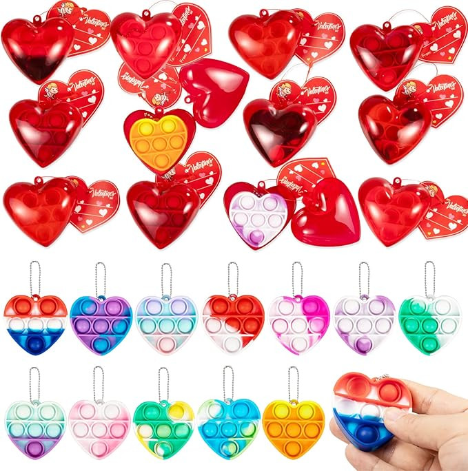 Kids Valentines Day Gifts for Classroom - Valentine Prefilled Hearts with Poppers Fidget Keychains a | Amazon (US)