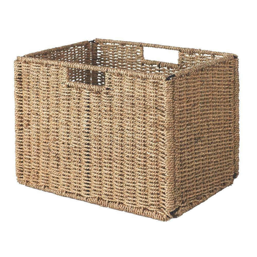 Home Decorators Collection 15 in. H x 11 in. W x 11 in. D Natural Wicker Cube Storage Organizer-4... | The Home Depot