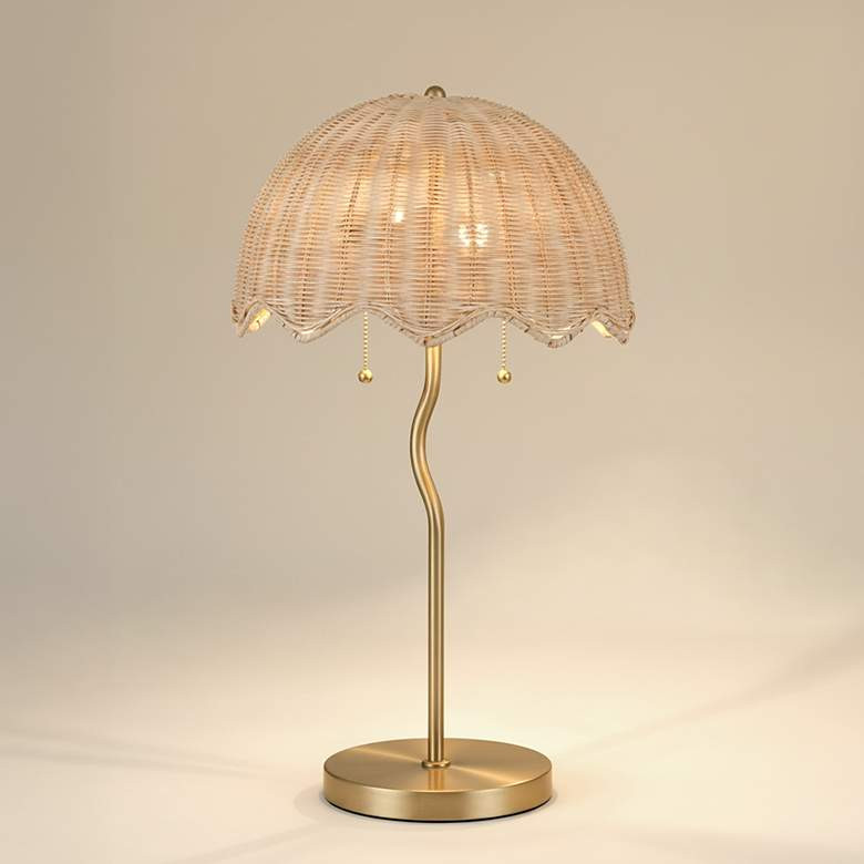 Possini Euro Brella 24 1/4"H Soft Gold and Rattan 2-Light Table Lamp | Lamps Plus