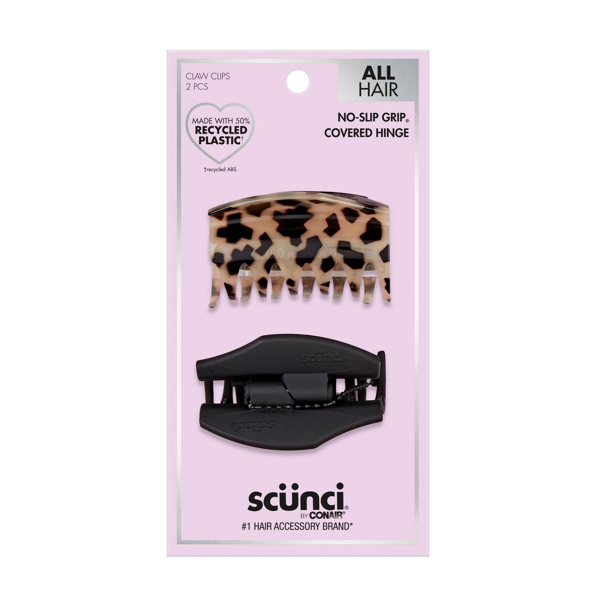 scünci No-Slip Grip Recycled Covered Hinge Claw Clips - Matte Black/Tortoise - All Hair - 2pk | Target