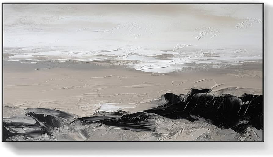 Abstract minimalist black and white brown oil painting, living room black and white abstract neut... | Amazon (US)