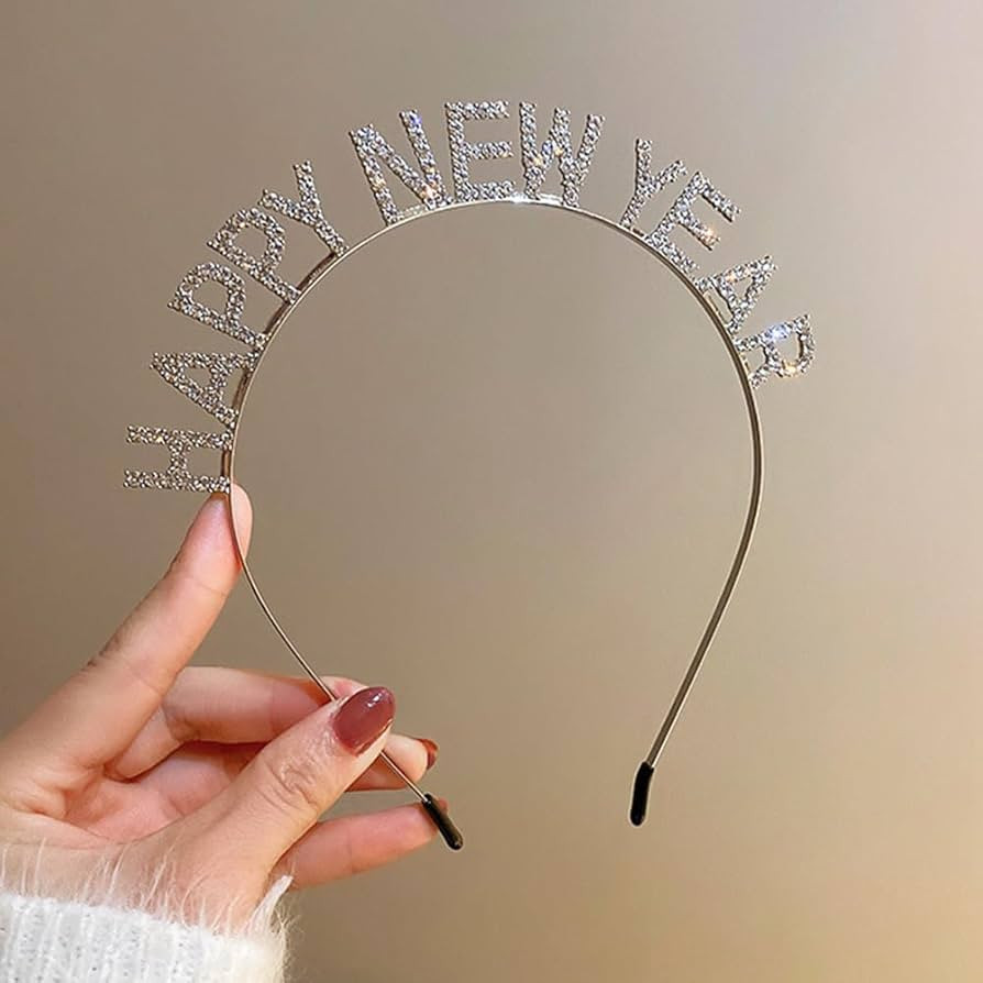 Jumwrit Silver Rhinestone Headband Happy New Year Metal Headband Nonslip Thin Princess Hair Band ... | Amazon (US)