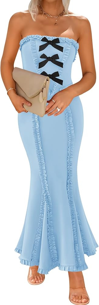 ZESICA Women's Summer Elegant Off Shoulder Maxi Dress 2025 Sleeveless Mermaid Bodycon Wedding Par... | Amazon (US)