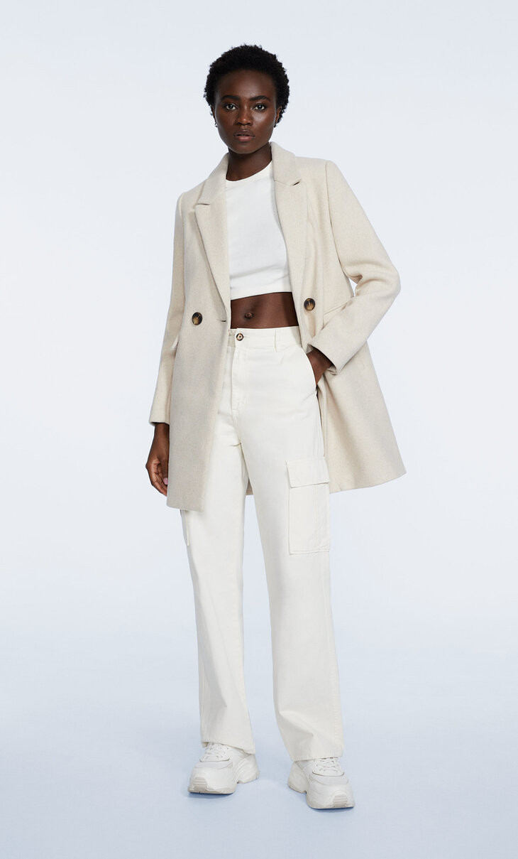 Woolly fabric coat - Women's fashion | Stradivarius United Kingdom | Stradivarius (UK)