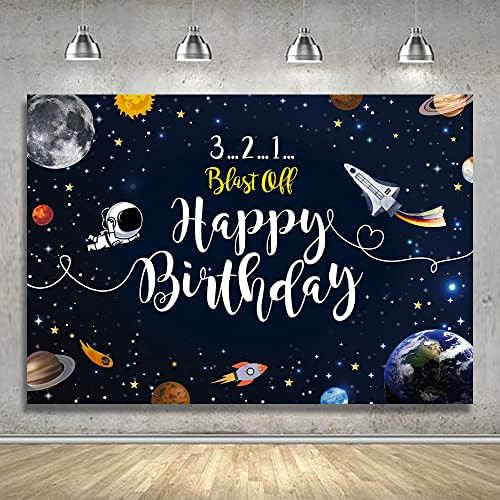 Blast Off Happy Birthday Party Decorations Backdrop, Rocket Astronaut Planet Galaxy Outer Space P... | Amazon (US)