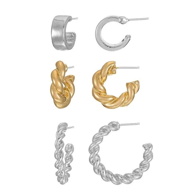 Time and Tru Women's Gold and Silver Tone Hoop Earring Set, 3 Pairs - Walmart.com | Walmart (US)