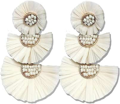 Bohemian Statement Earrings - Lightweight Tiered Raffia Beaded Earrings Drop Dangle Gifts for Wom... | Amazon (US)