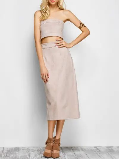 Suede Bodycon Midi Skirt with Tube Top | ZAFUL (Global)