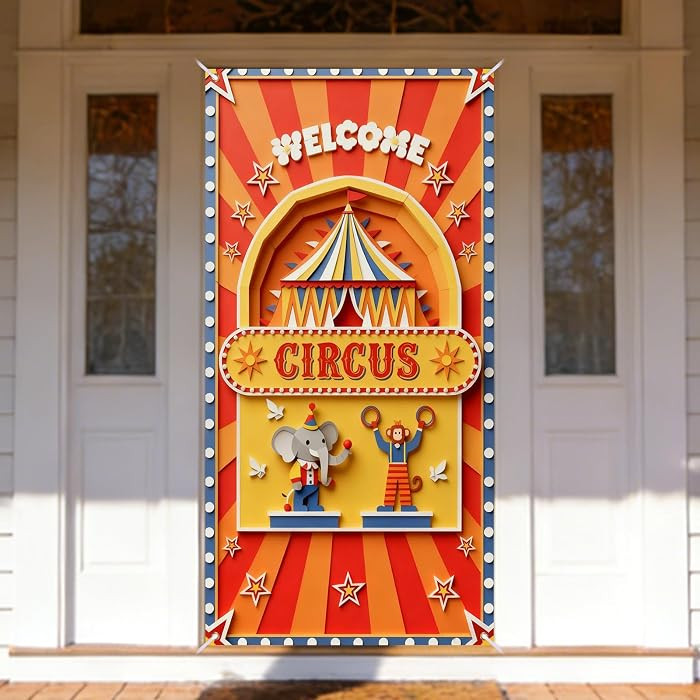 Circus Banner Polyester & Diatom Mud Blend 35x70 Inches Paper-Art Style Welcome Door Cover for Ca... | Amazon (US)