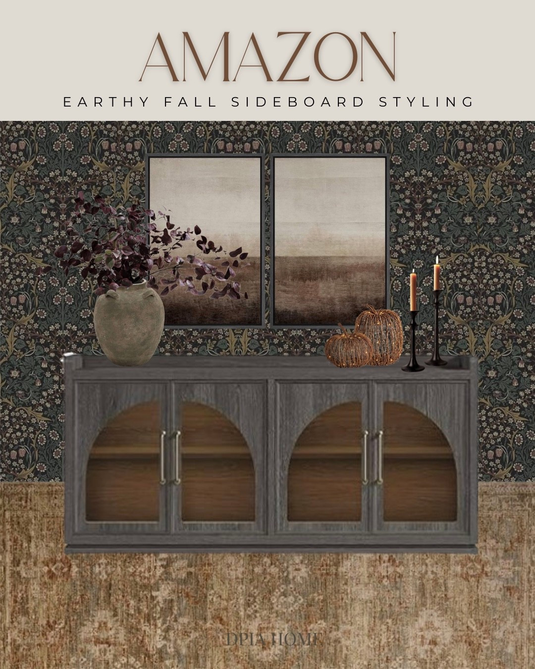 Earthy fall 🍂 sideboard cabinet styling. 
#amazon #amazonhome

#LTKStyleTip #LTKHome #LTKSaleAlert