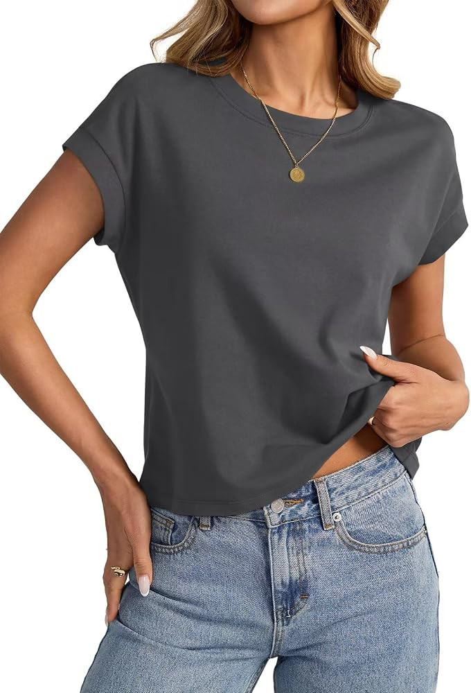 EasyGala Womens Cap Sleeve Crop Tops Cotton T Shirts Crewneck Loose Fit Short Sleeves Tee Summer ... | Amazon (US)