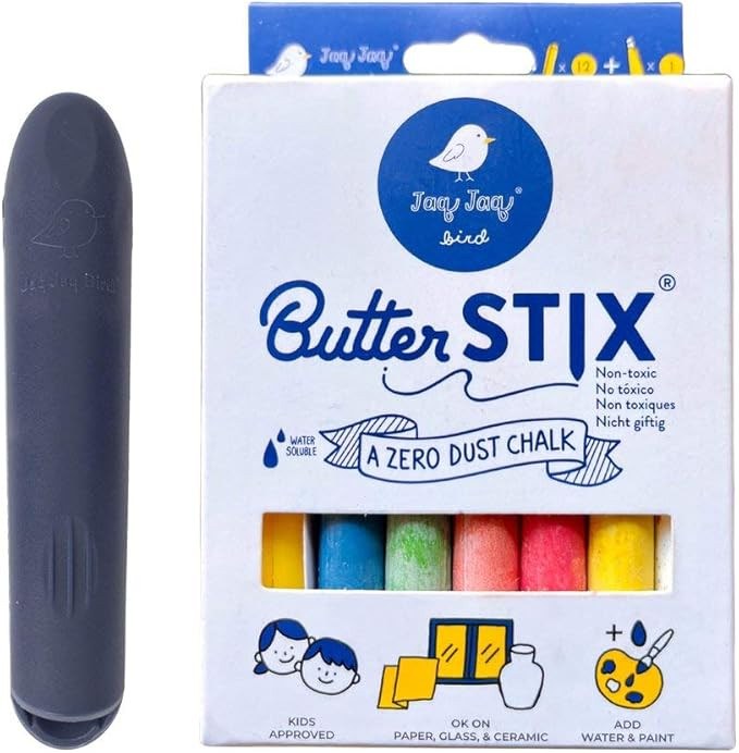 Jaq Jaq Bird ButterStix 12pk Assorted Colors + Holder | Non-Toxic Erasable Dust-Free Mess Free Ch... | Amazon (US)