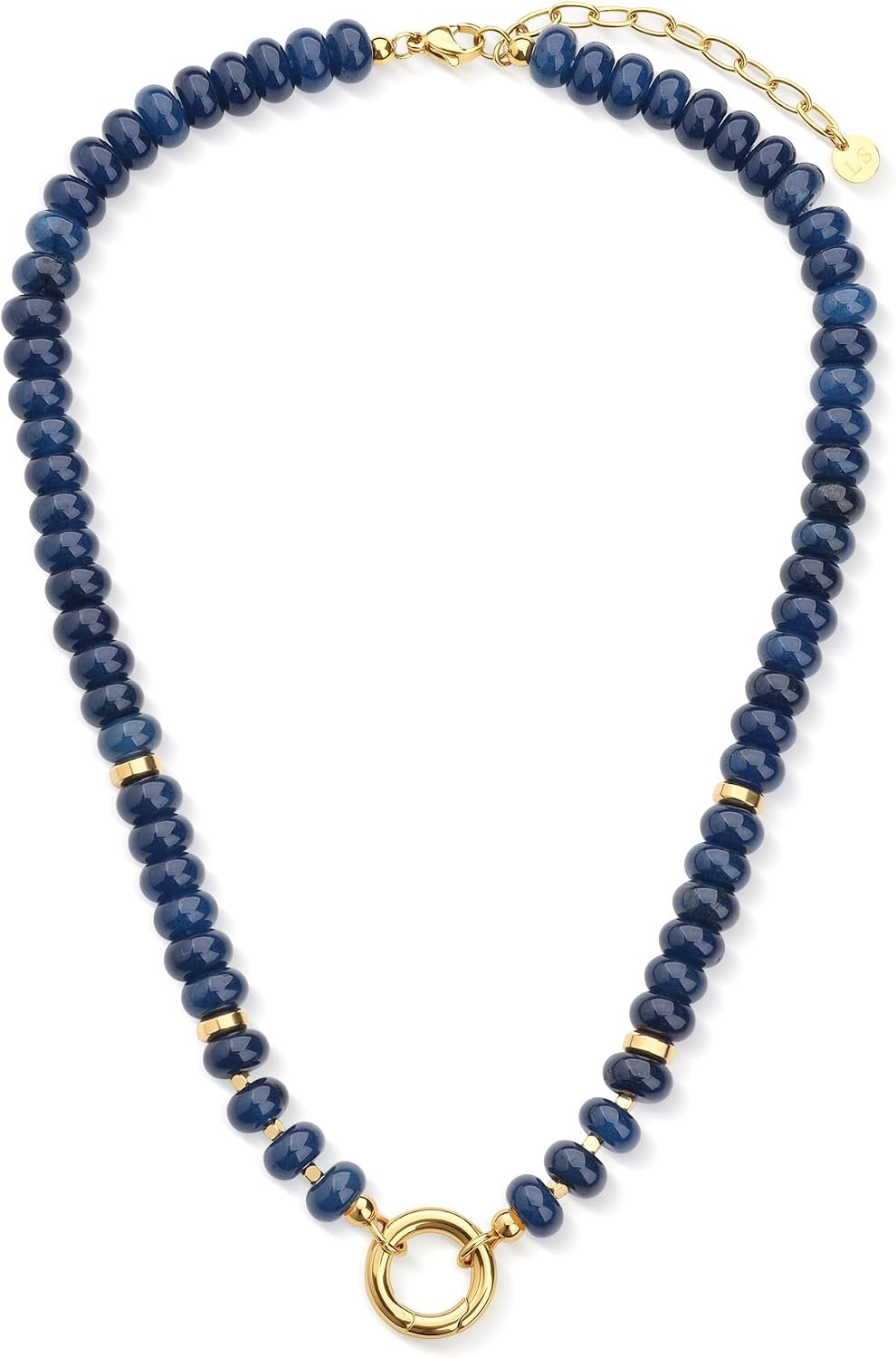 Natural Gemstone Beaded Necklace for Women, Blue/Green/Orange Beaded Choker Necklace for Women with Small Charm Holder, 16”+2” | Amazon (US)