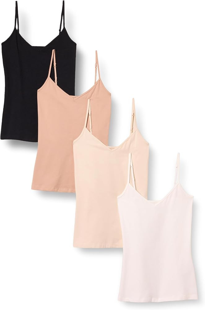 Amazon Essentials Women's Slim-Fit V-Neck Cami, Pack of 4 | Amazon (US)