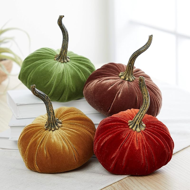 Set of 4 Small Velvet Pumpkins, Handmade Home Decor, Decorative for Kitchen, Fall Centerpiece, Th... | Amazon (US)