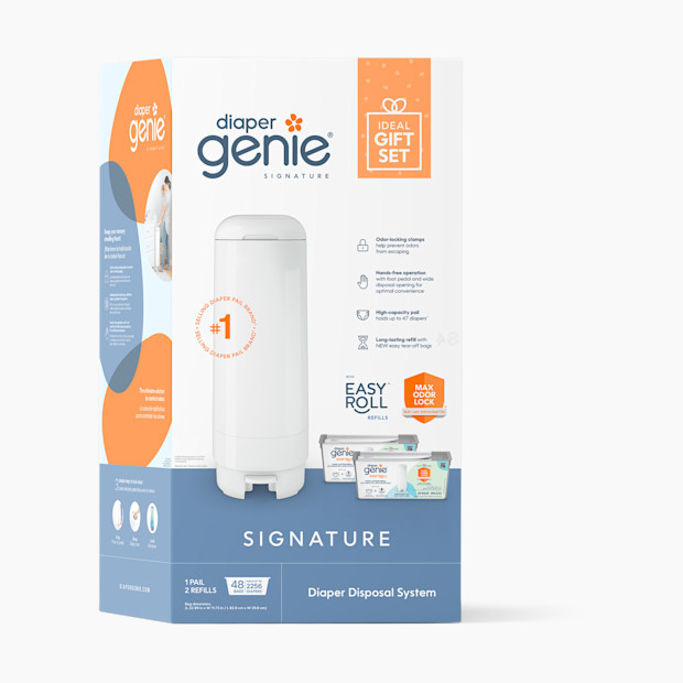 Diaper Genie Signature Diaper Pail Gift Set with 48 Refill Bags in White | Babylist