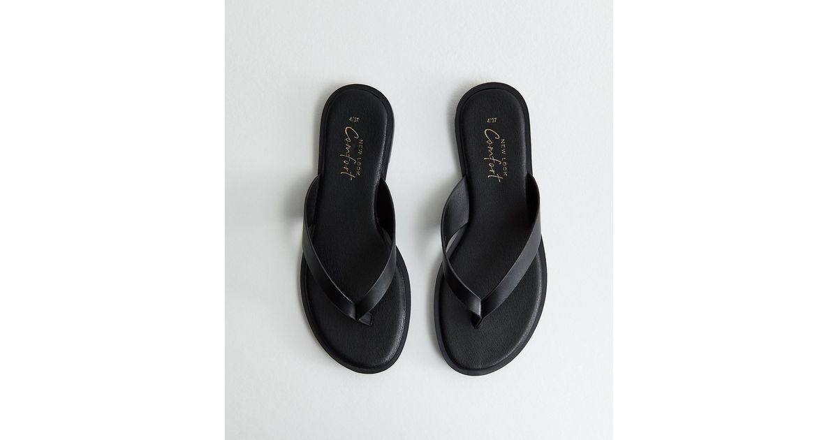 Black Faux Leather Toe Post Sandals | New Look | New Look (UK)