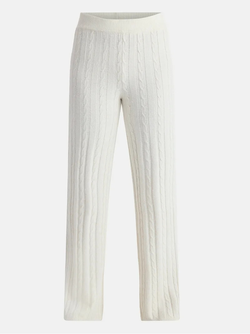 No Boundaries Cable Knit Sweater Wide Leg Pants, 30'' Inseam, Women's | Walmart (US)