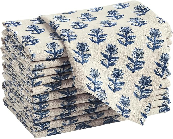Mindsoft Set of 12 Floral Cloth Napkins Linen Cloth Napkins Spring Flower Wildflowers Dinner Napk... | Amazon (US)