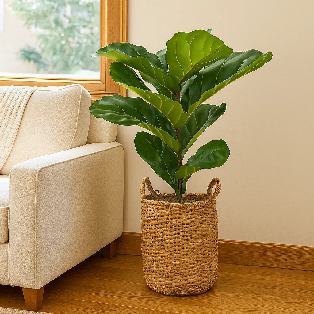 Artificial Plant, LCG Florals 3ft Fiddle Leaf Fig Plant in Handwoven Basket, Realistic Fake Faux ... | Walmart (US)
