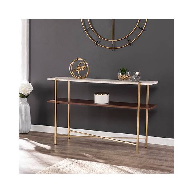 Amelia Faux Marble Console Table with Storage Brass - Aiden Lane | Target