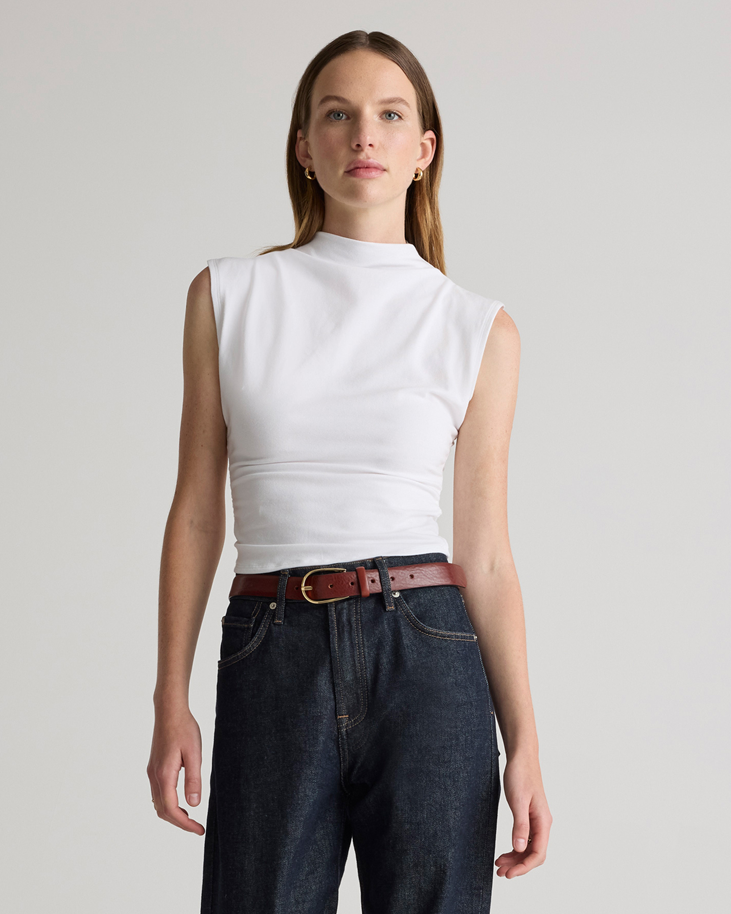 Quince | Women's Stretch Cotton Jersey Sleeveless Mock Neck Top in Soft White, Size XL, Organic Cotton | Quince