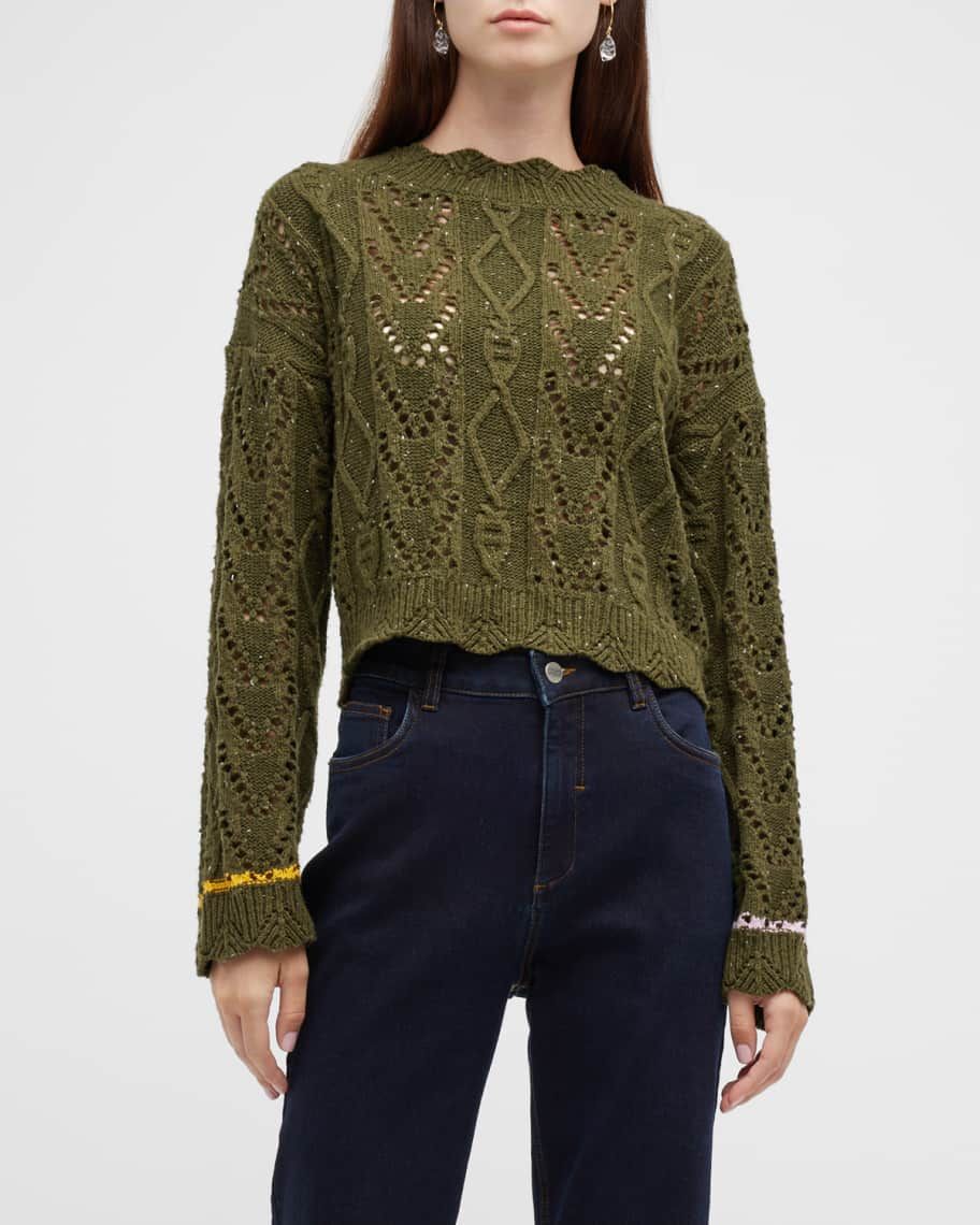 Snow Bunny Speckled Heart-Stitch Sweater | Neiman Marcus