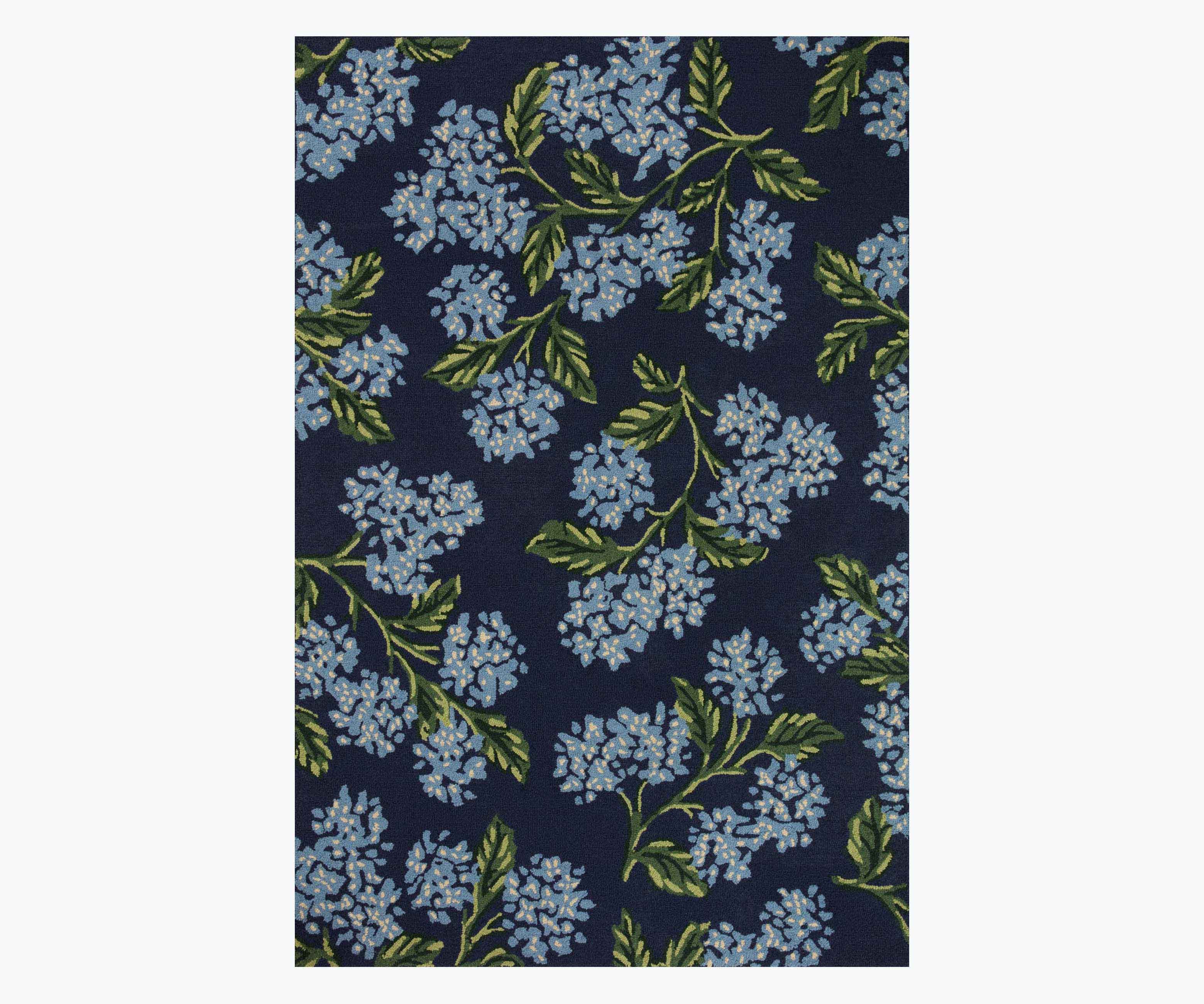 Joie Hydrangea Wool-Hooked Rug - Navy | Rifle Paper Co.