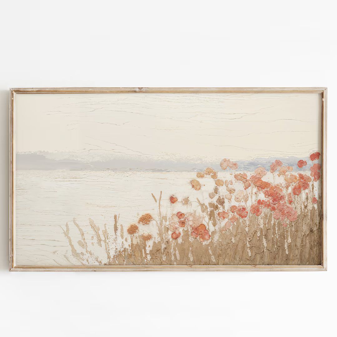 frame tv art neutral abstract seascape wildflowers by the sea artwork for the frame tv, textured ... | Etsy (US)