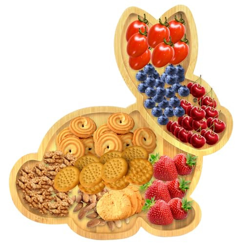 Easter Bunny Plate, Rabbit Shaped Wooden Platter, Reusable Bunny Candy Dish Serving Tray Charcuterie Board Dinner Tray Food Tray, Funny Easter Party Decorations Bunny Decor (15.4"x15"x0.6") | Amazon (US)